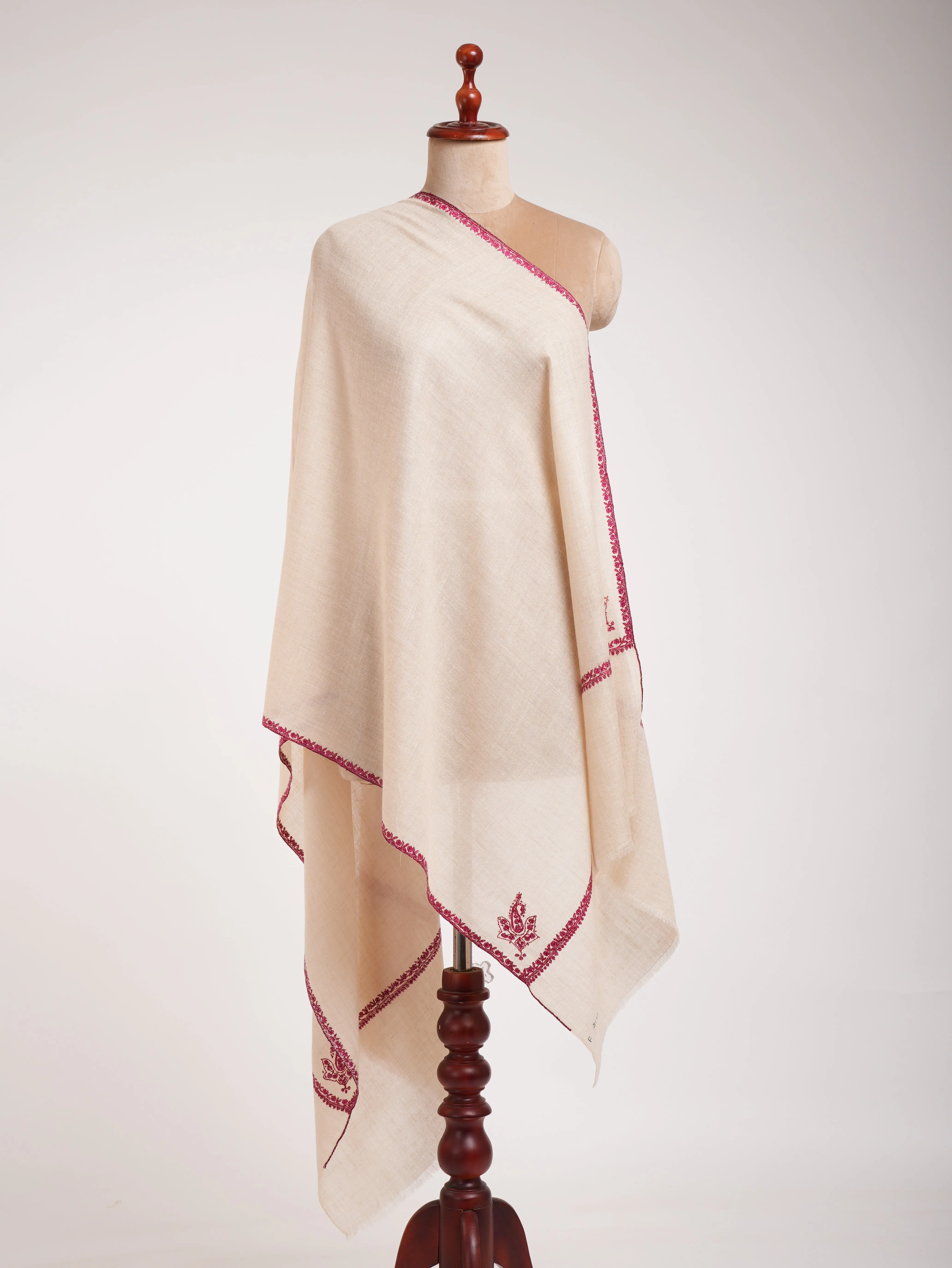 Off White Pretty Cashmere Scarf with Sozni Embroidery