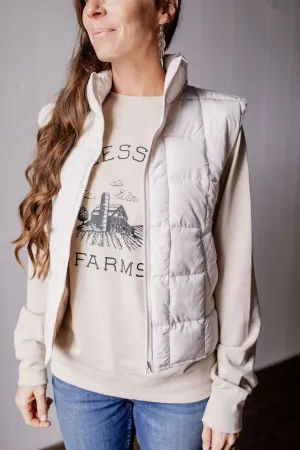 Off-White Zippered Puff Vest with Pockets