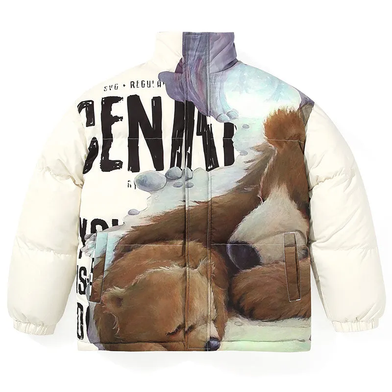 Oil Painting Bear Graffiti Padded Coat