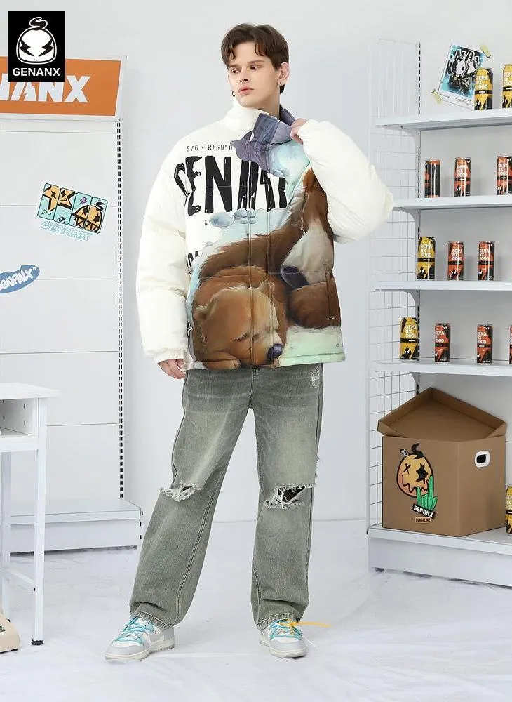 Oil Painting Bear Graffiti Padded Coat