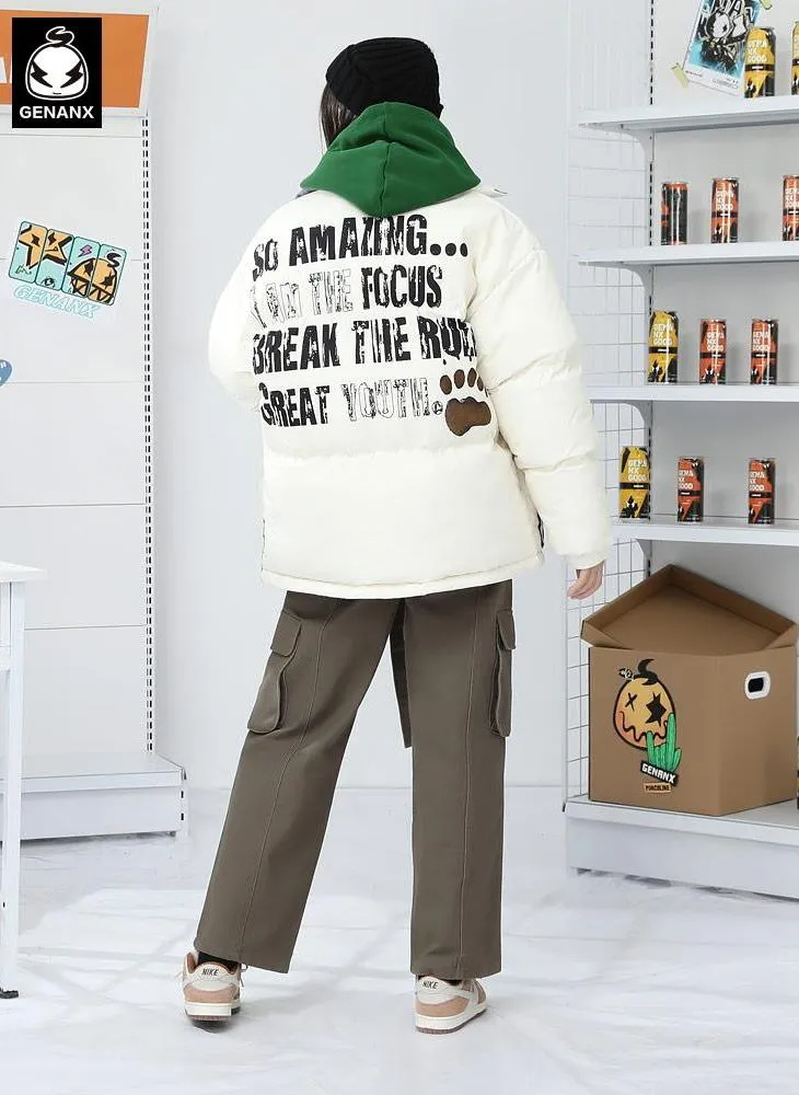 Oil Painting Bear Graffiti Padded Coat