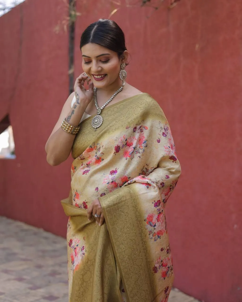 Olive Banarasi Softy Silk Saree