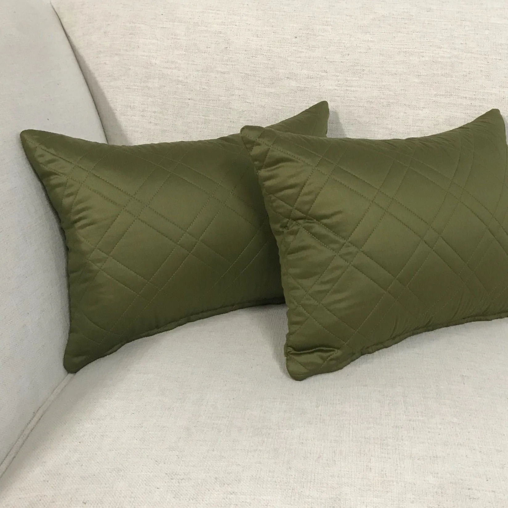 Olive Quilted Sateen Boudoir Pillow Cover 12x18