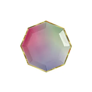 Ombre Canapé Paper Plates, Set of 8 Mini Octagon Ombre Plates with a Gold Foil Borders, Adorable Appetizer-sized plates