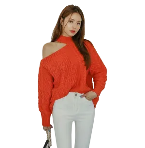 One-Shoulder Turtleneck Pullover