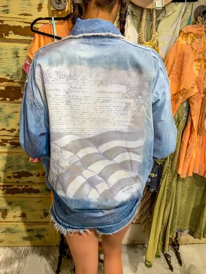 One Size Fits Most We The People Distressed Denim Button Up Shirt