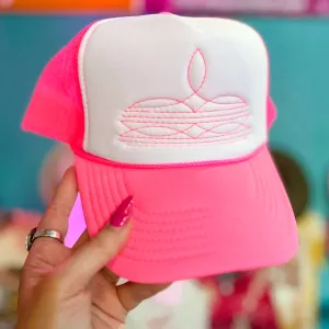 Online Exclusive | Hot Pink Boot Stitch Foam Trucker Cap in Hot Pink and White