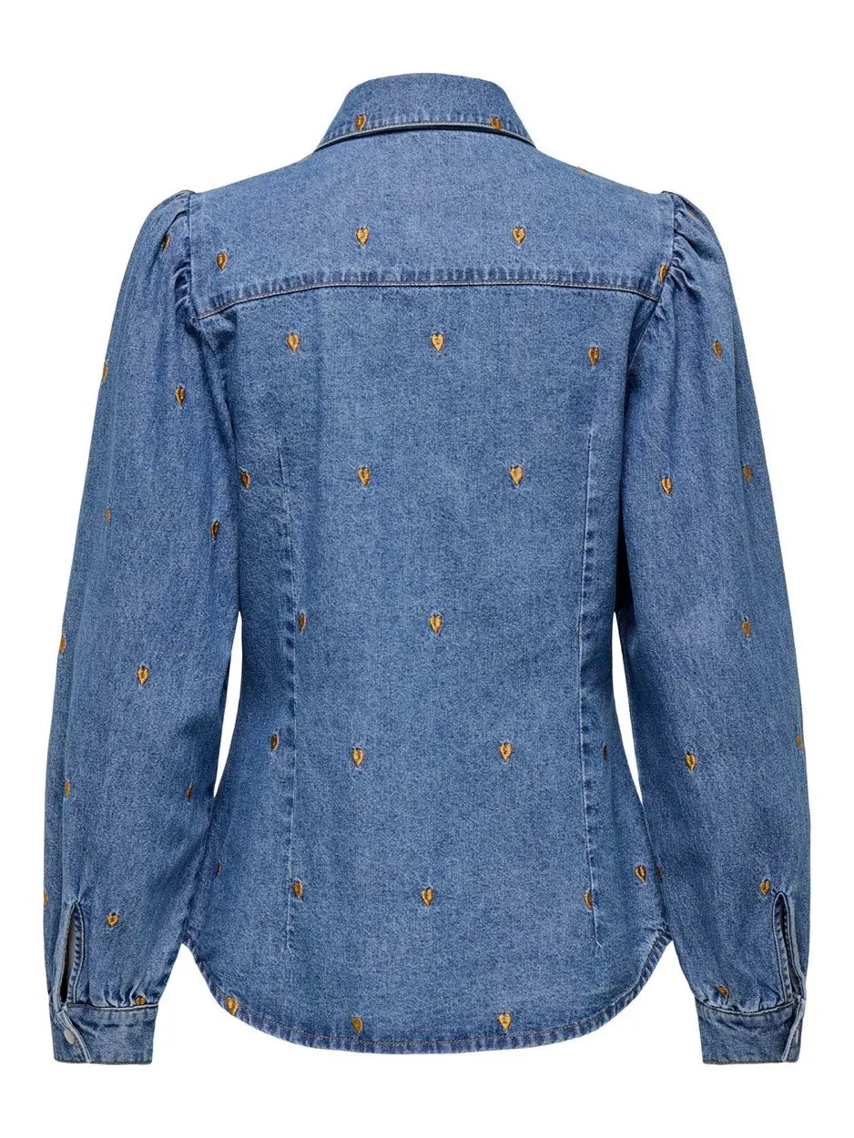 Onlrocco Ls Emb Shirt Gua Dnm - Blue Denim
