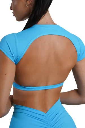 OPEN BACK CROP TEE - ICE BLUE