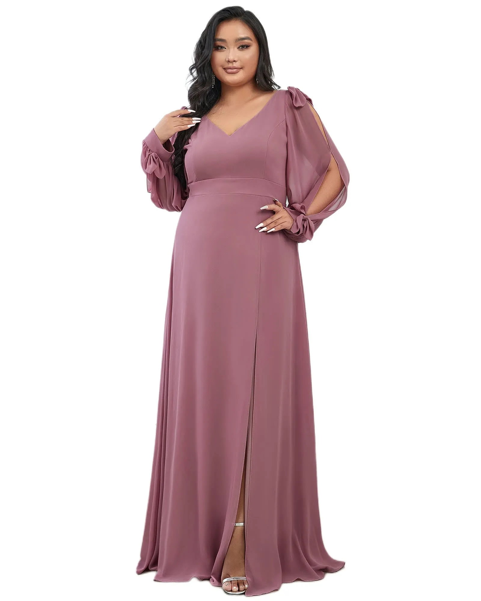 Open Lantern Sleeve A-Line Bridesmaid Dress | Purple Orchid