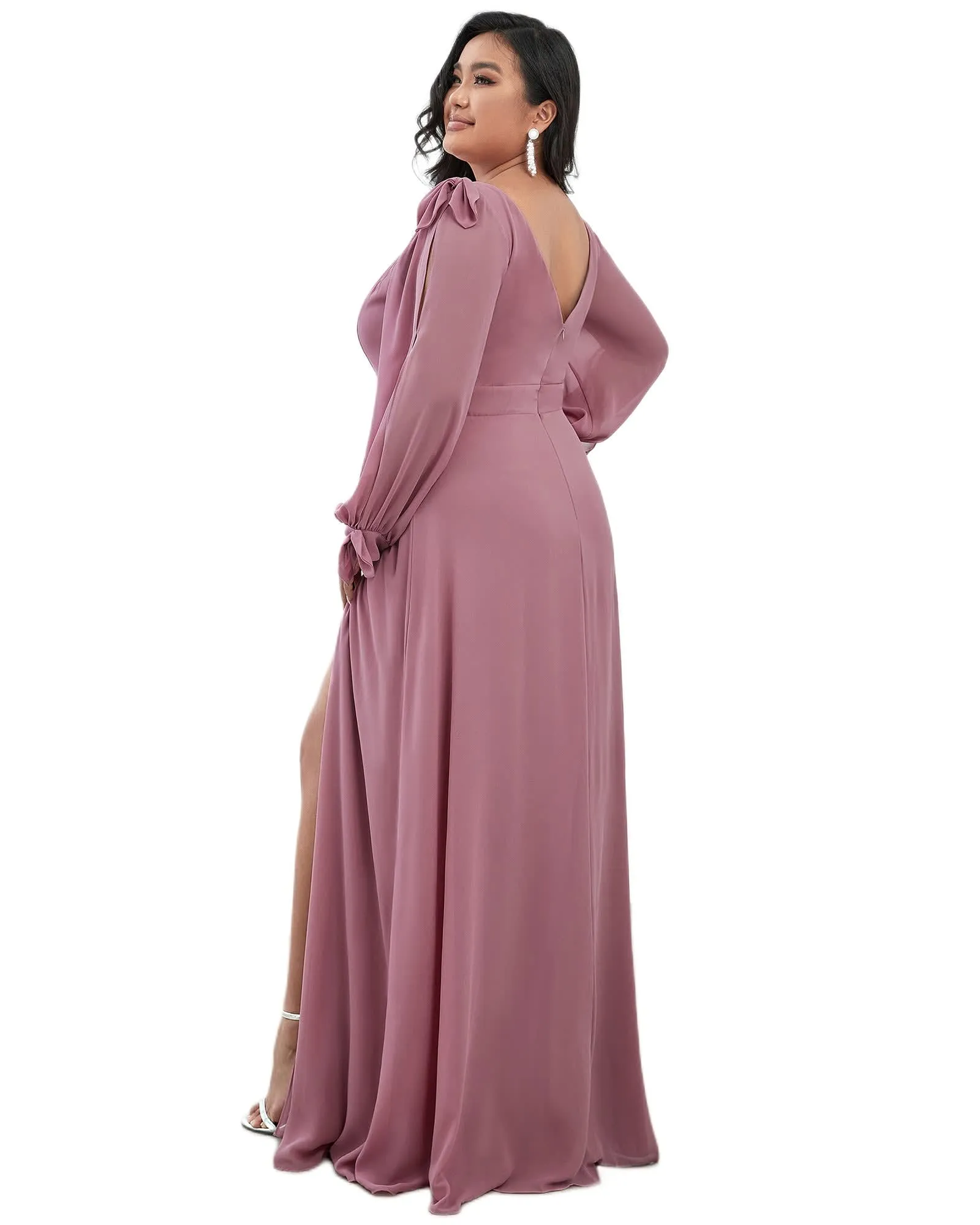 Open Lantern Sleeve A-Line Bridesmaid Dress | Purple Orchid