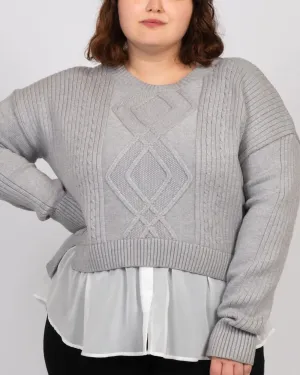 Ophelia Faux Layered Knit Sweater Shirt Effect | Grey