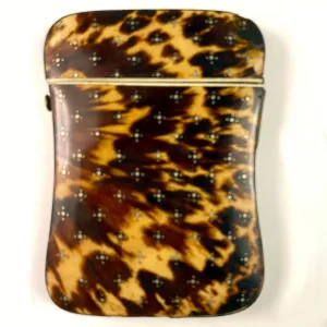 Opulent Antique 19th Century French Pique Tortoise Shell Calling Card Case, Etui, Box