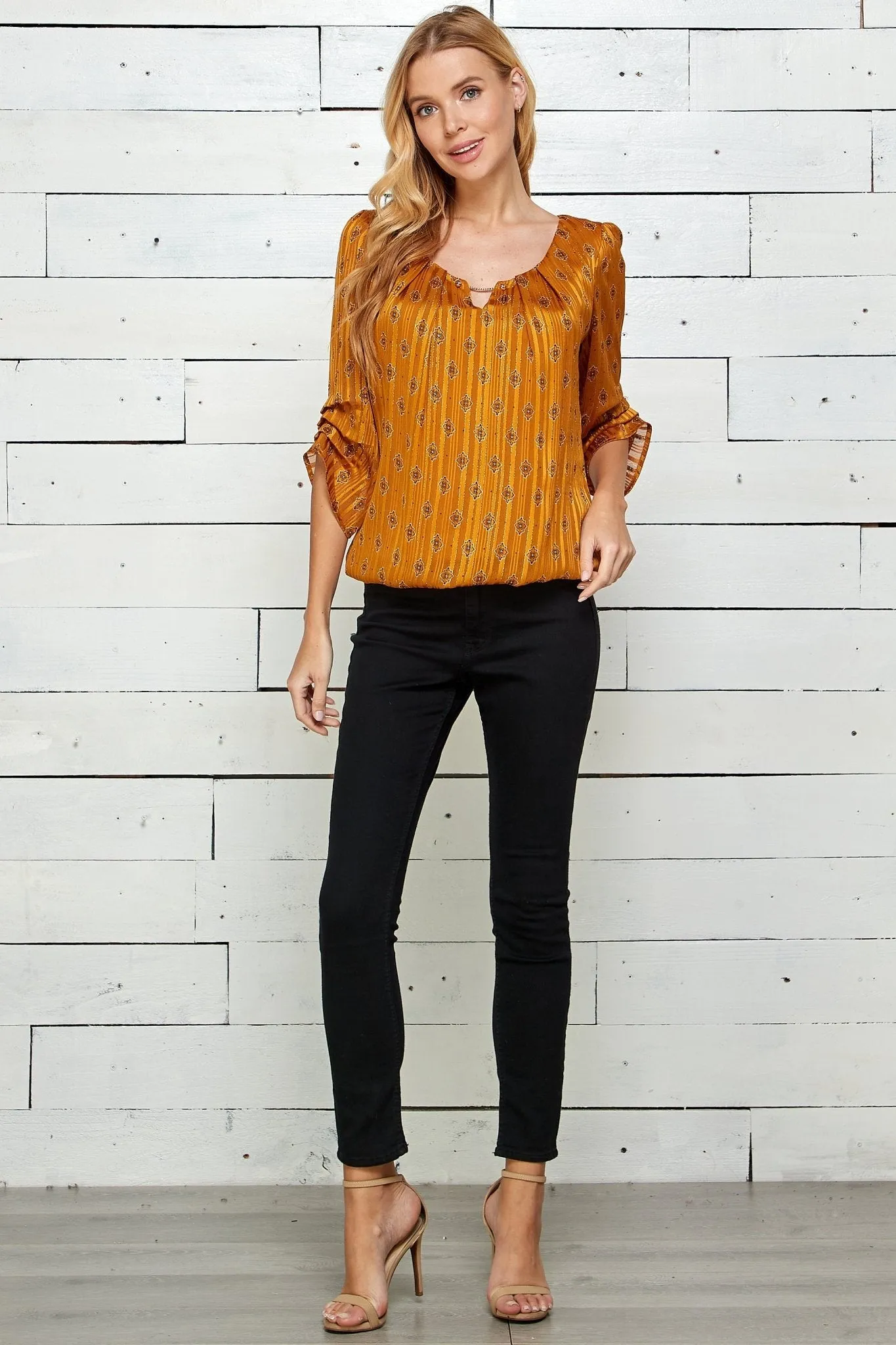 Orange 3/4 Sleeve Bubble Blouse