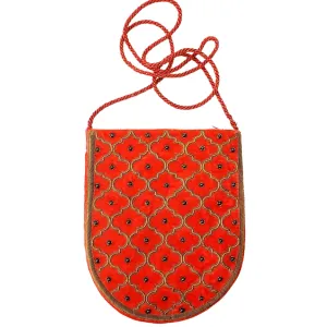 Orange Velvet Crossbody Bag with Antique Gold