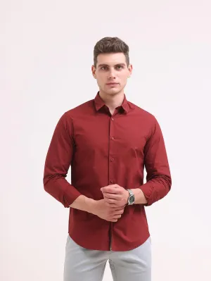 Orchida Plain Full Sleeve Poplin Shirt Maroon