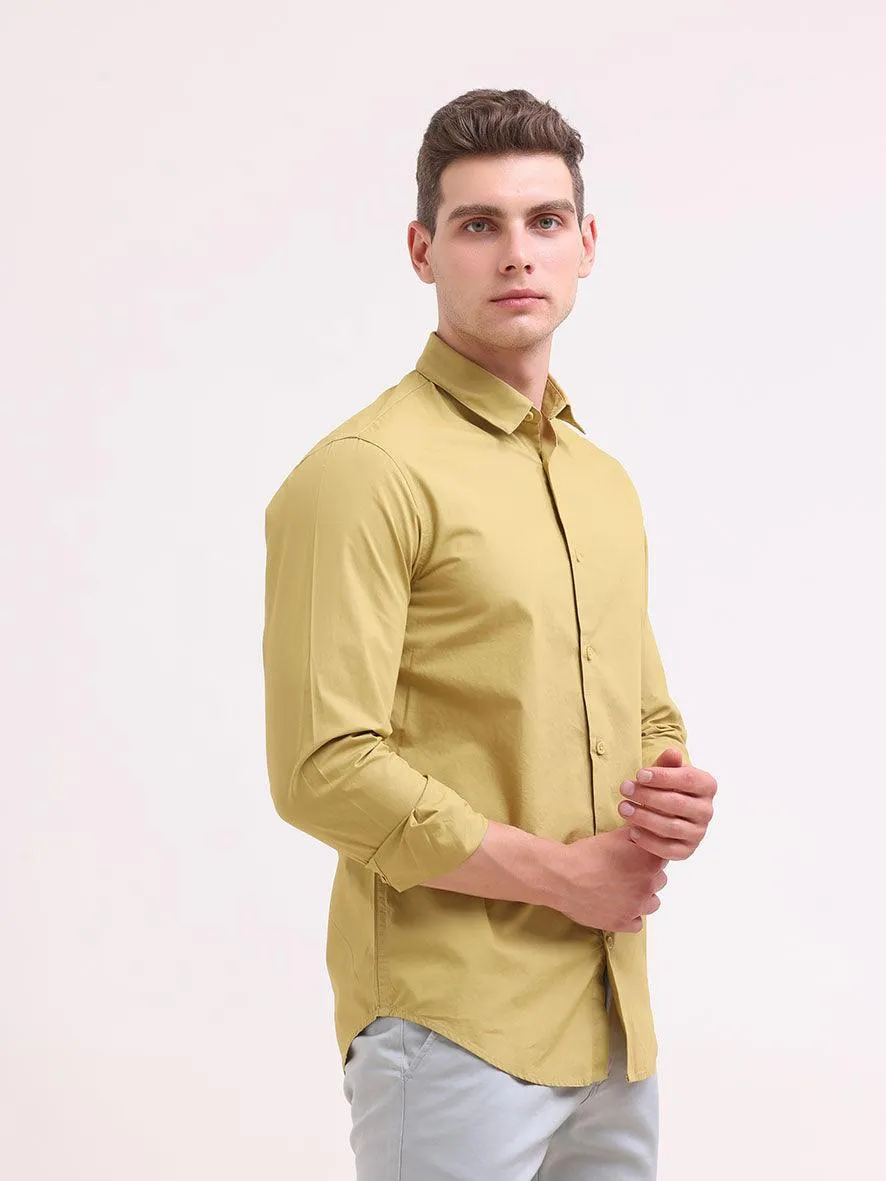 Orchida Plain Full Sleeve Poplin Shirt Mustard