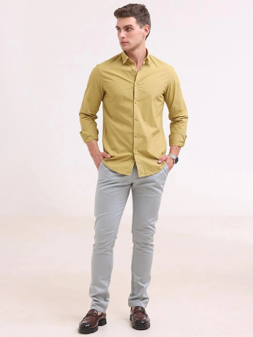 Orchida Plain Full Sleeve Poplin Shirt Mustard