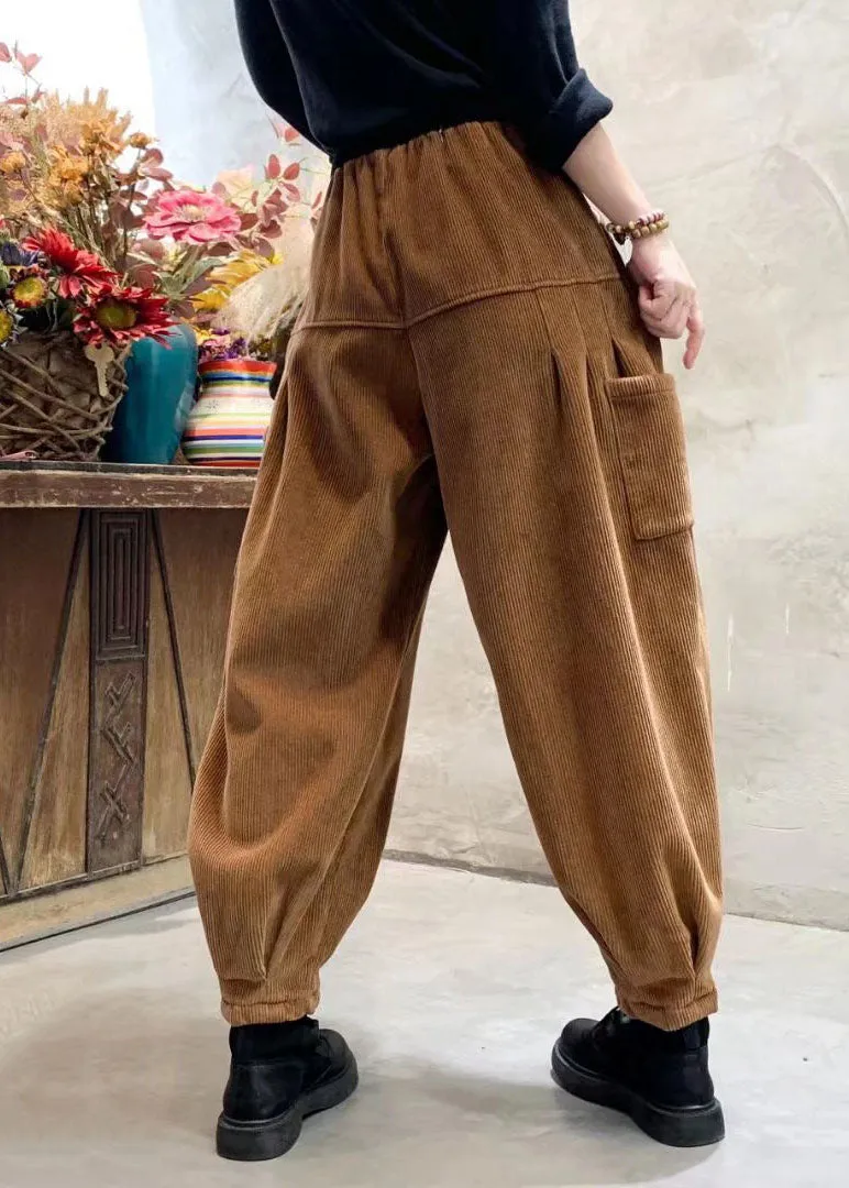 Organic Caramel Corduroy Pockets Warm Harem Winter Pants