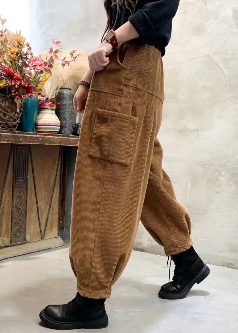 Organic Caramel Corduroy Pockets Warm Harem Winter Pants