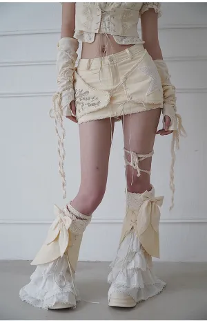 Original design long strap bow layered princess lace slimming leg sleeves