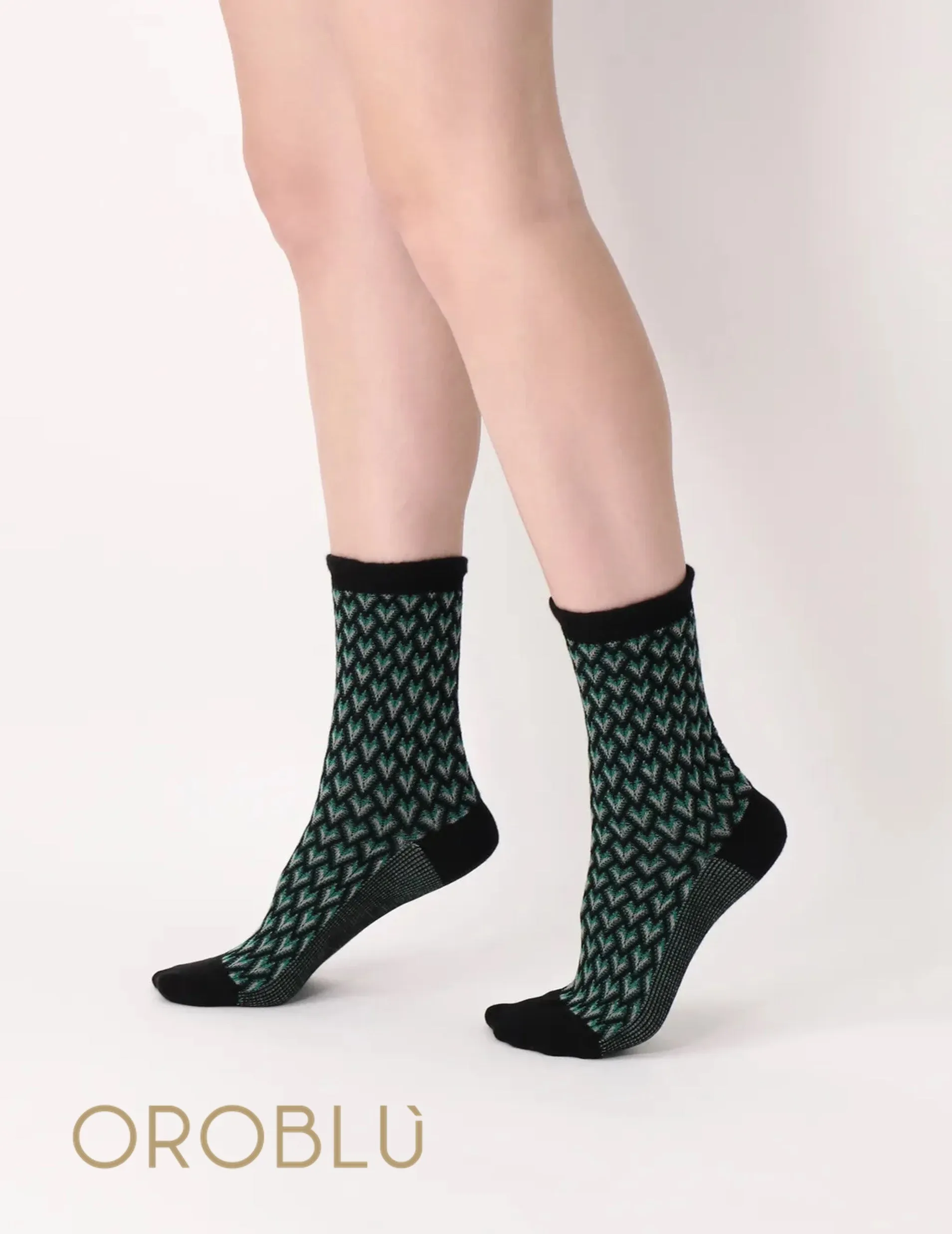 Oroblu Jacquard Deco Cotton Socks Black/Green VOBC67521