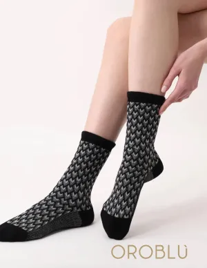 Oroblu Jacquard Deco Cotton Socks Black/Wool VOBC67521