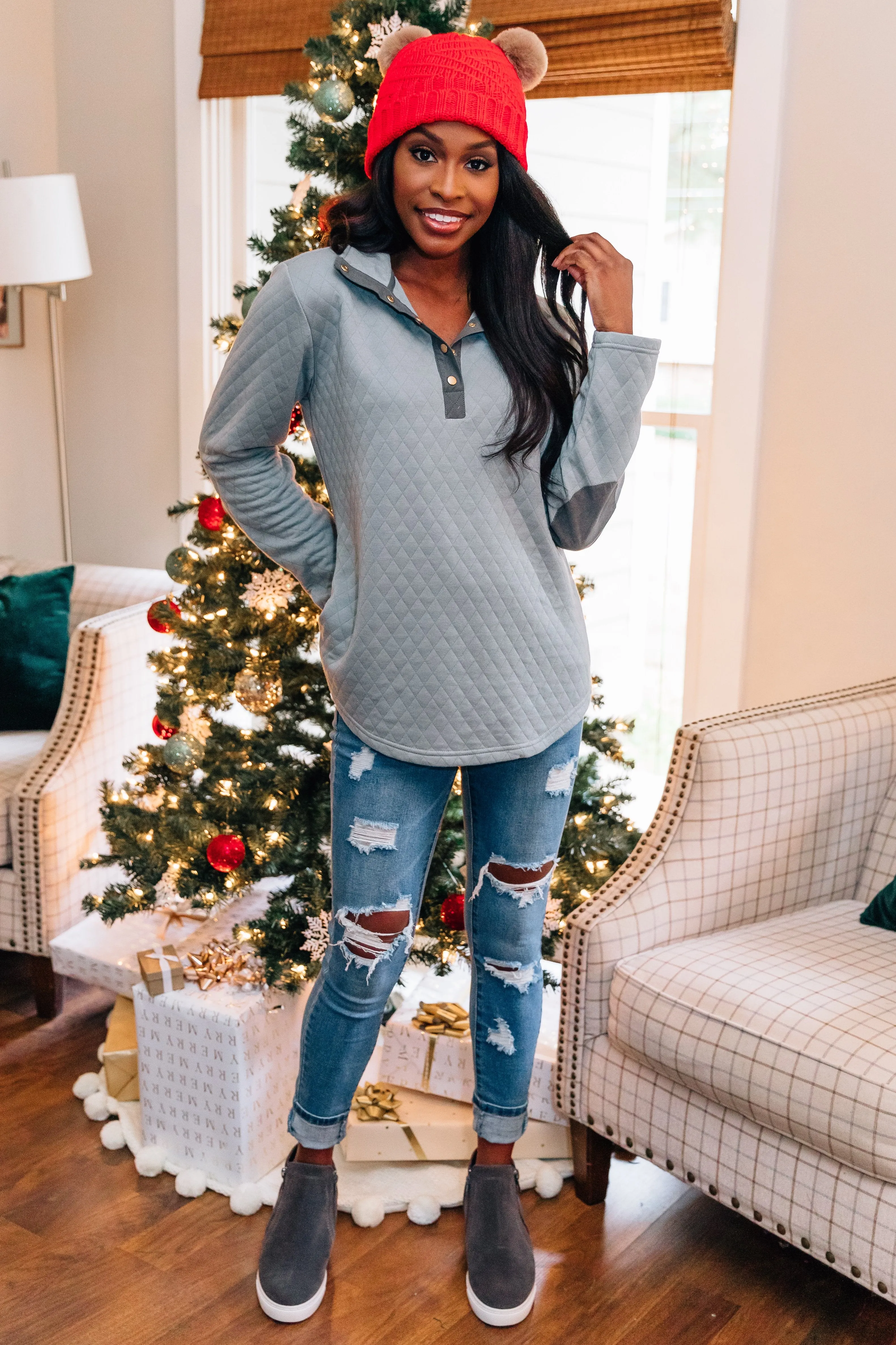 Out And About Gray Quilted Pullover
