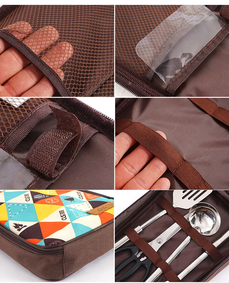 Outdoor Cutting Board Bag, Portable Cooking Utensil Bag, Emotional Ethnic Style Camping Handbag, Spatula And Meat Fork Storage Bag