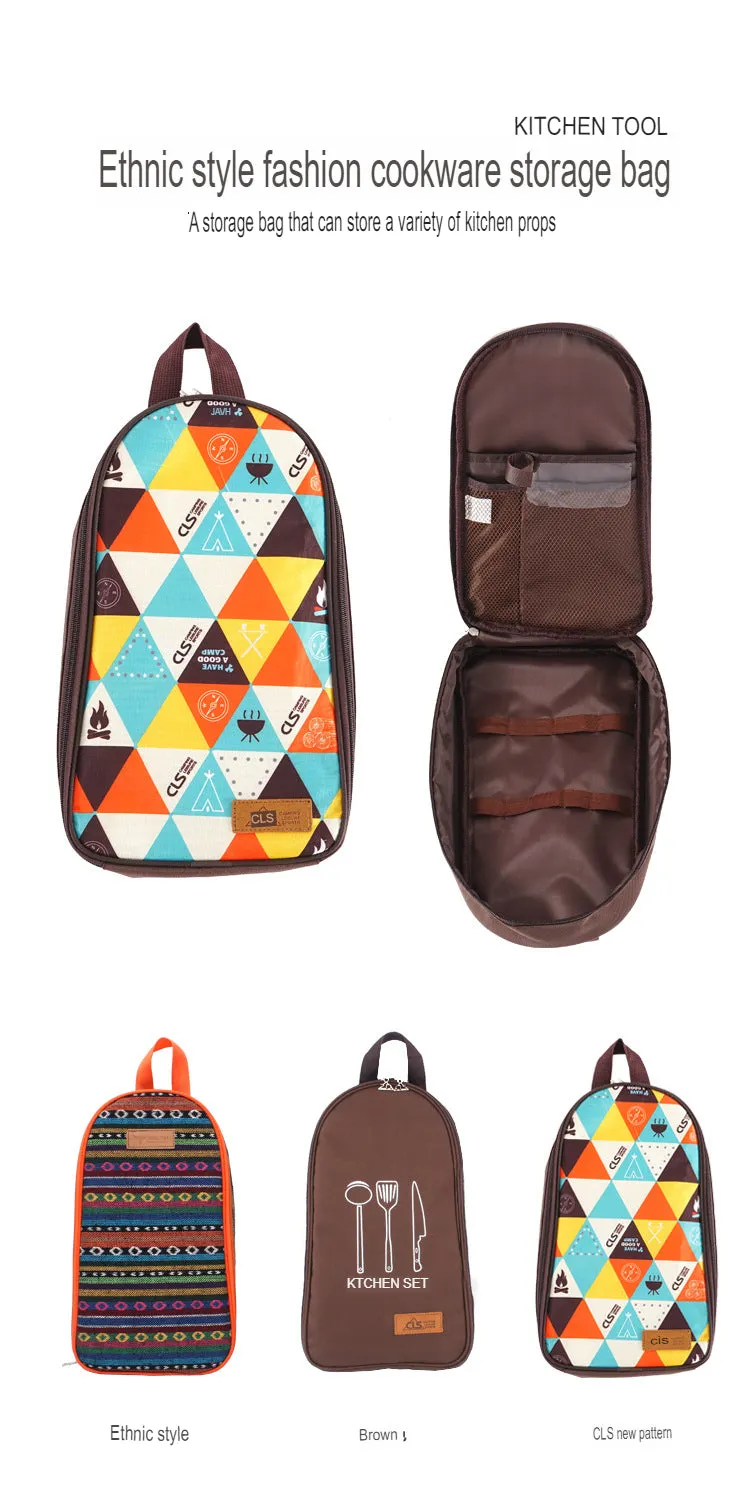Outdoor Cutting Board Bag, Portable Cooking Utensil Bag, Emotional Ethnic Style Camping Handbag, Spatula And Meat Fork Storage Bag
