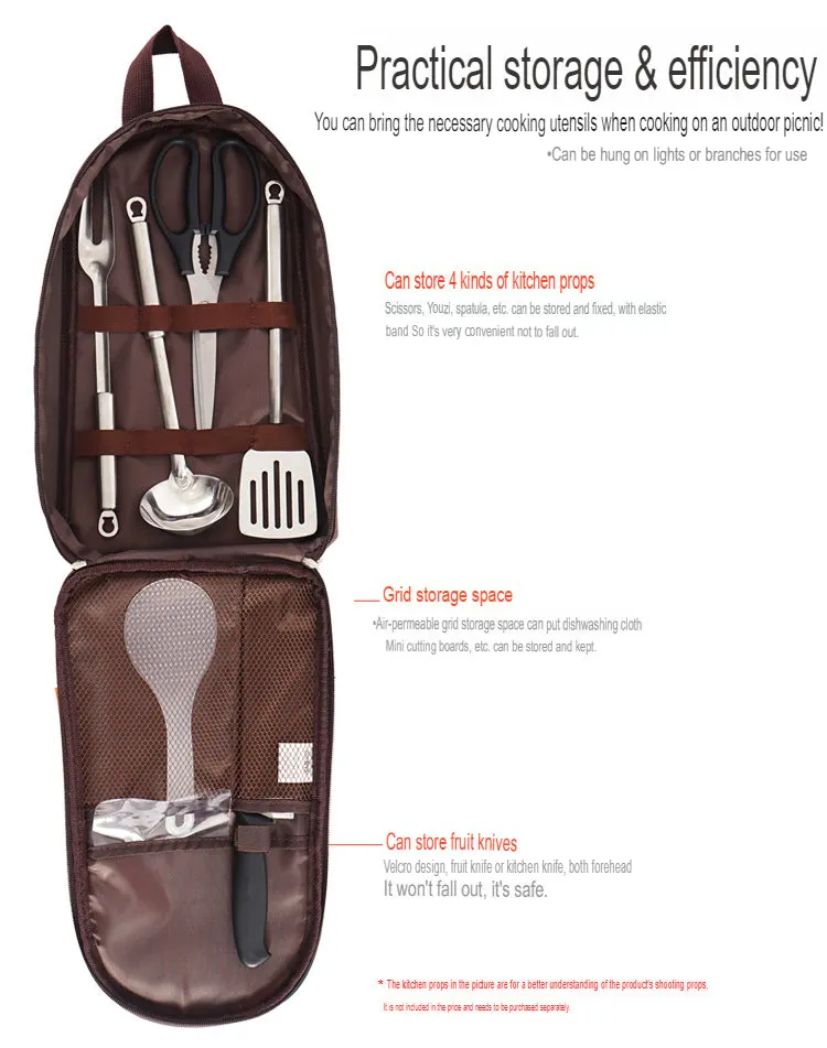 Outdoor Cutting Board Bag, Portable Cooking Utensil Bag, Emotional Ethnic Style Camping Handbag, Spatula And Meat Fork Storage Bag