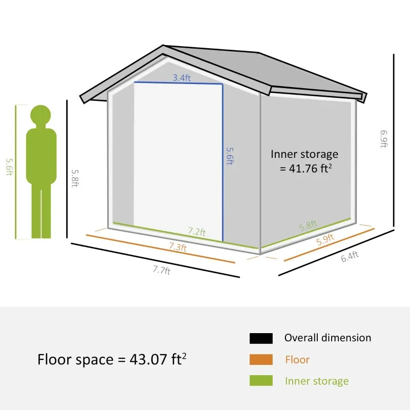 Outsunny Outdooor Storage Shed Wooden Effect Galvanised Steel 7.7ft x 6.4ft