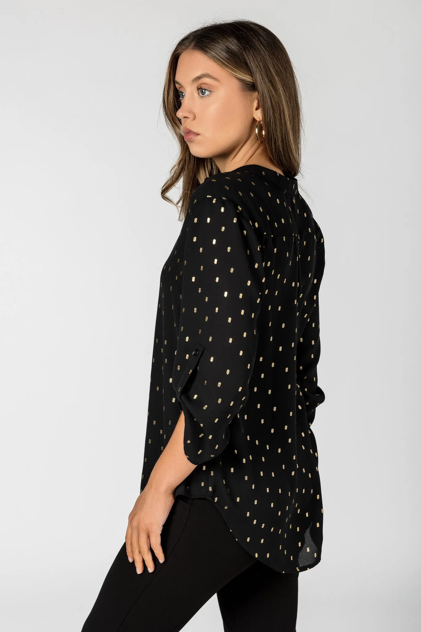 Oval Foil Printed V-Neck Blouse