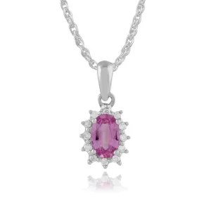 Ovale Rosa Saphir & Diamant Halskette in 9ct Weiß Gold
