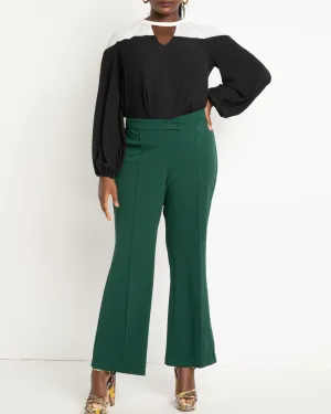 Overlap Waist Flare Leg Pant | Dark Green