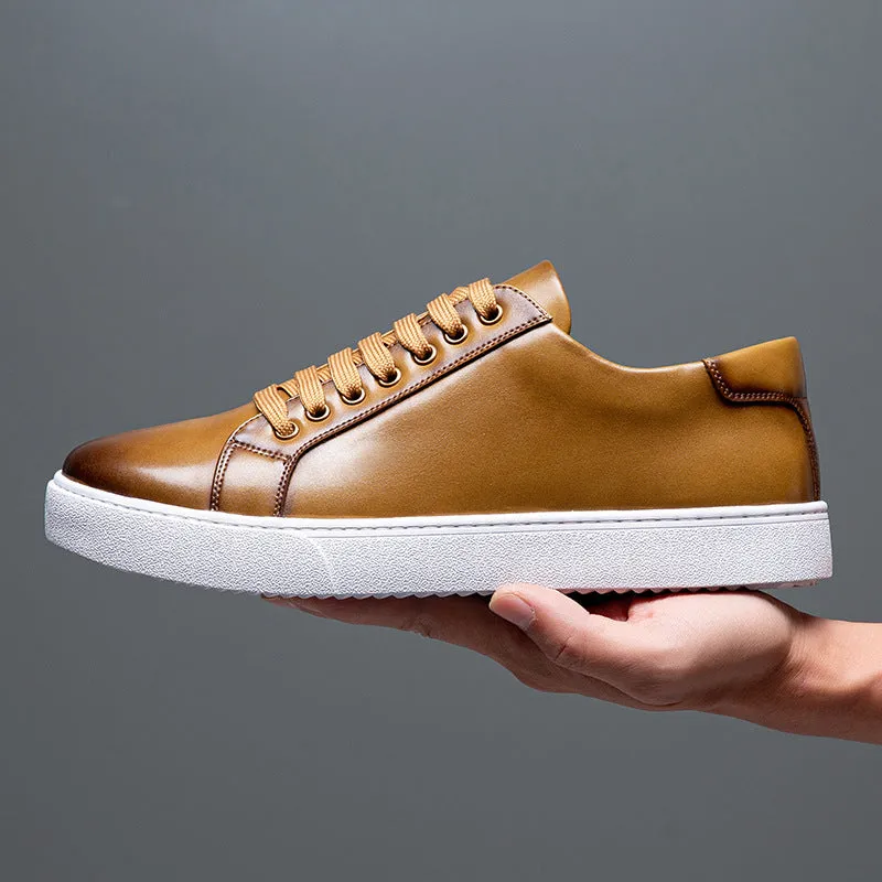 Owlkay Men's trendy sneakers British style polished casual shoes