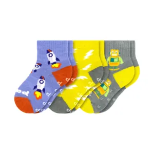 Pacas Toddler Gripper Socks 3 Pack- Robot/ Rocket/ Bolt