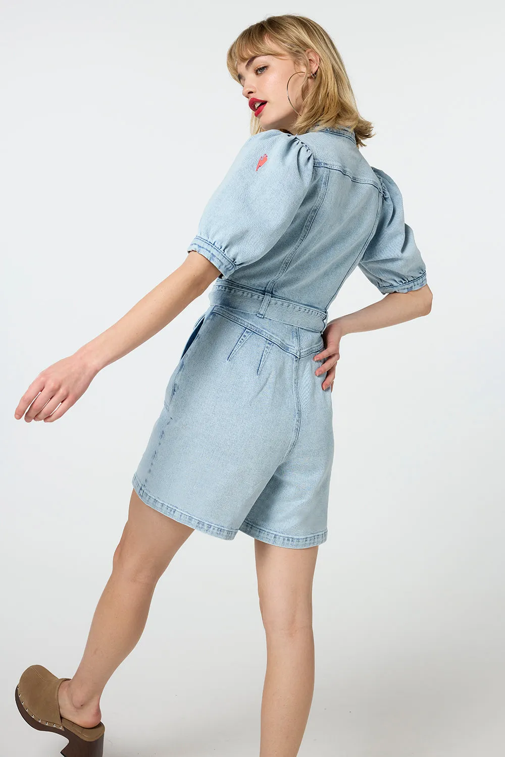 Pale Indigo Zip Detail Denim Playsuit