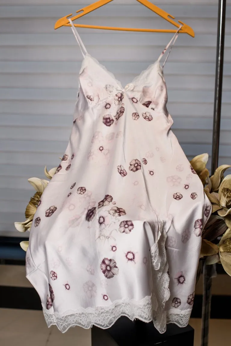 Pale Purple Night Gown with Floral Print