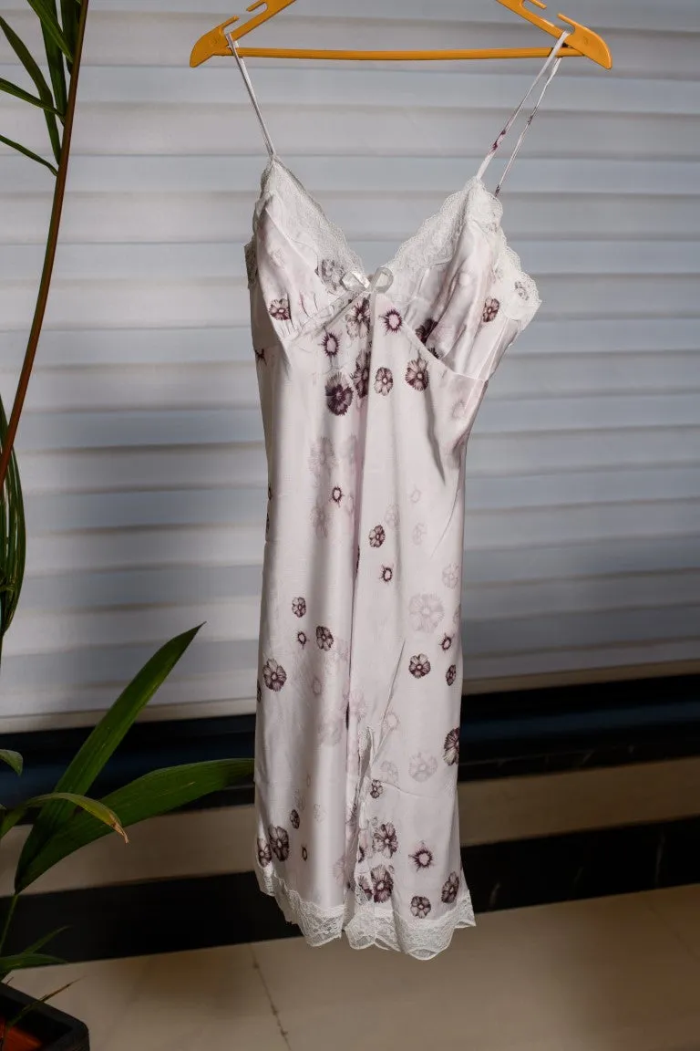 Pale Purple Night Gown with Floral Print
