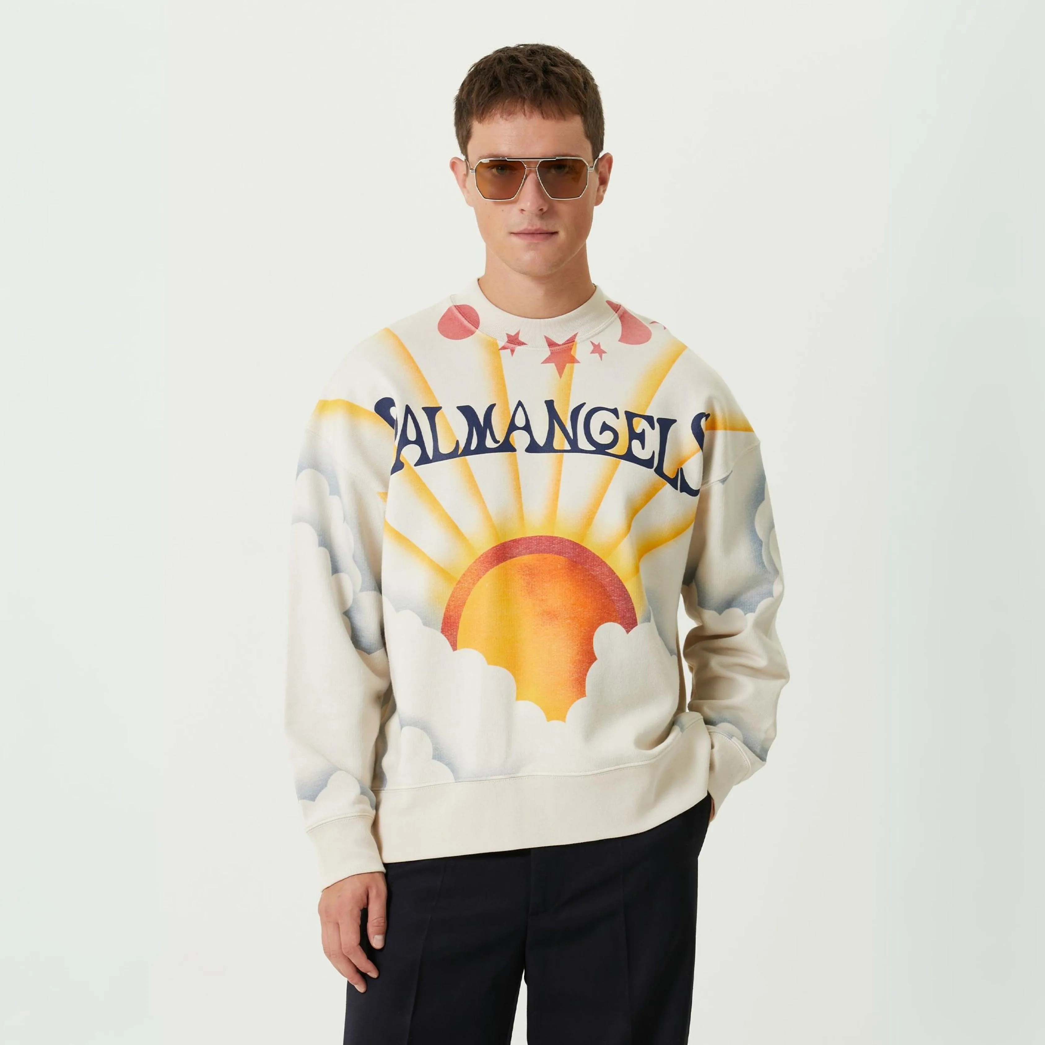 Palm Angles - White Printed Sweatshrit 'Broken White'