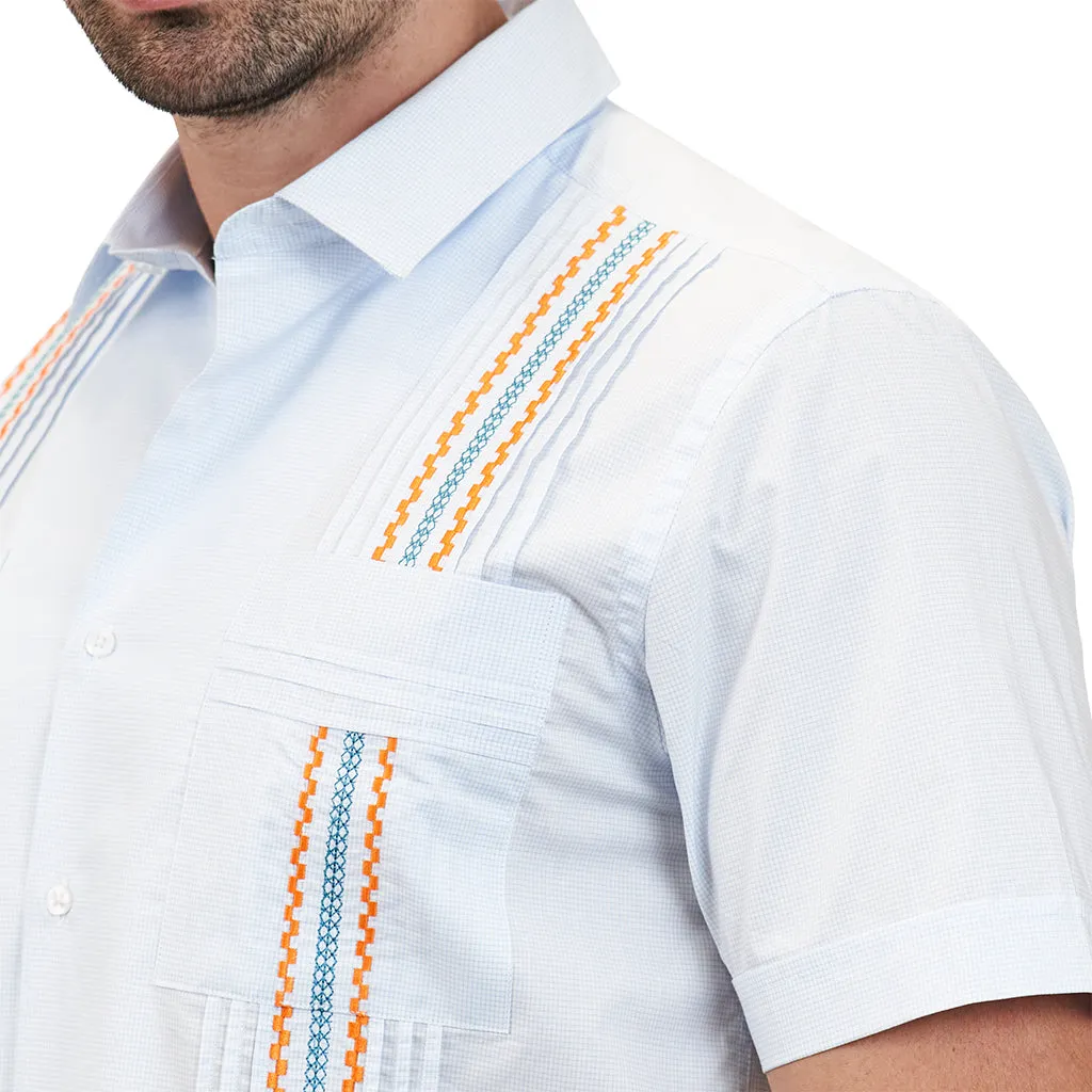 Panama Classic Guayabera - Teal & Orange