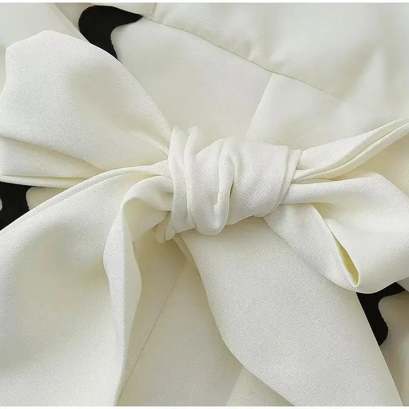 Panelled Patchwork Big Bow Belt Women Party Dress Elegant Pleated Square Collar Female Dresses 2024 Summer Fashion Lady