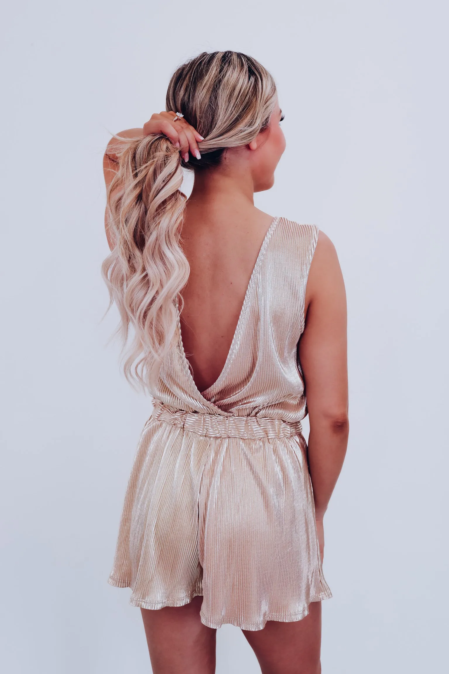 Parker Plisse Surplice Romper - Gold