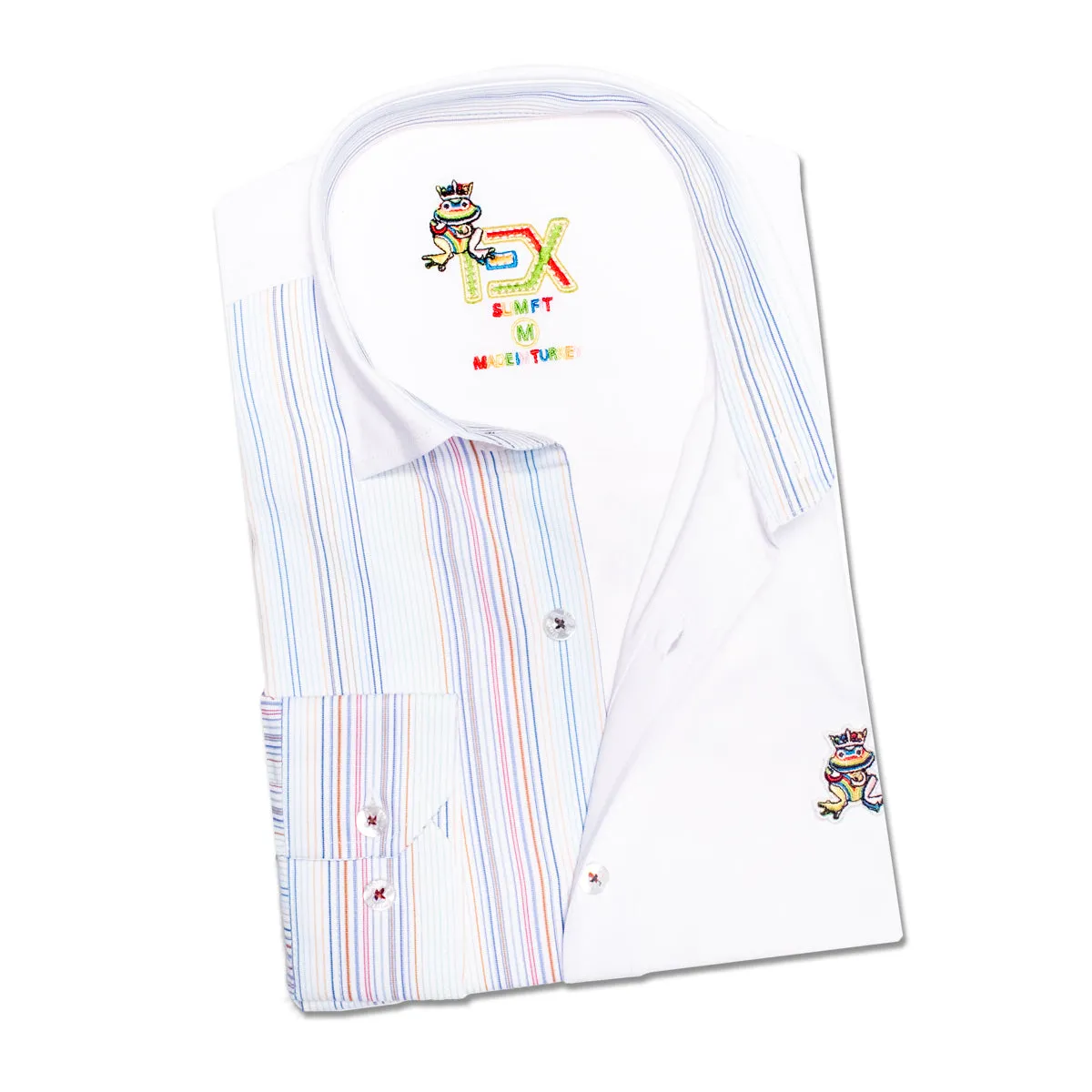 Partial Pinstripe FROG Button Down Shirt - Blue