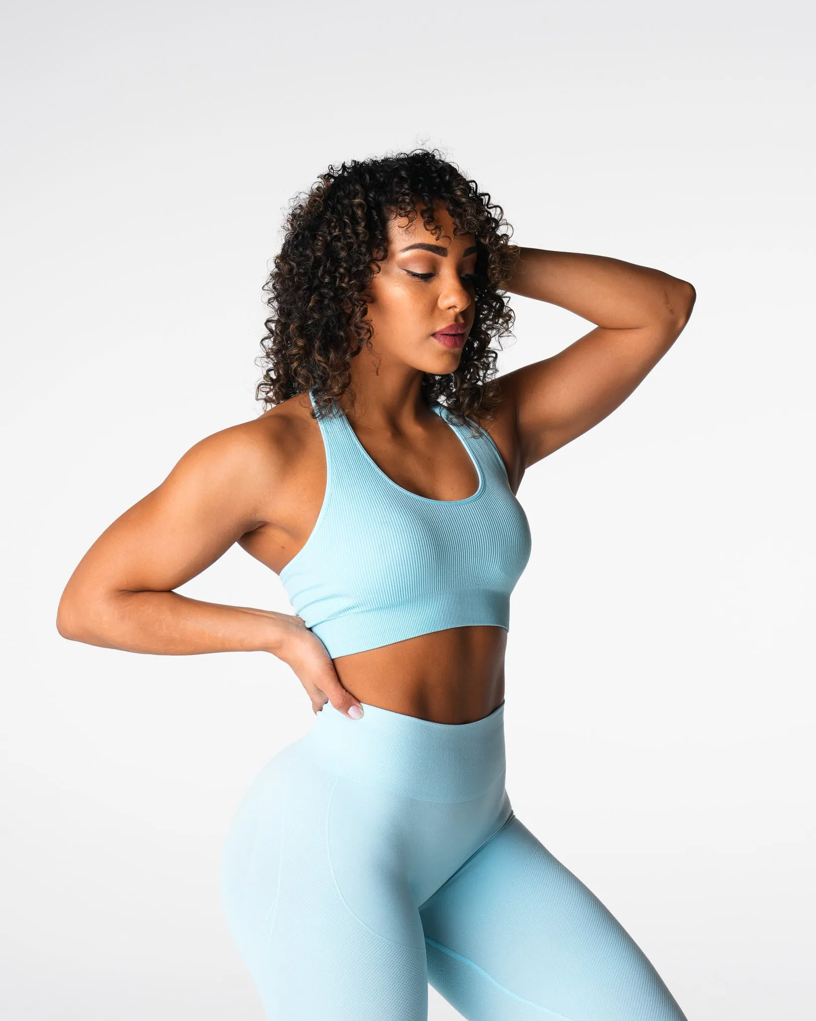 Pastel Blue Limitless Ribbed Seamless Halter Bra