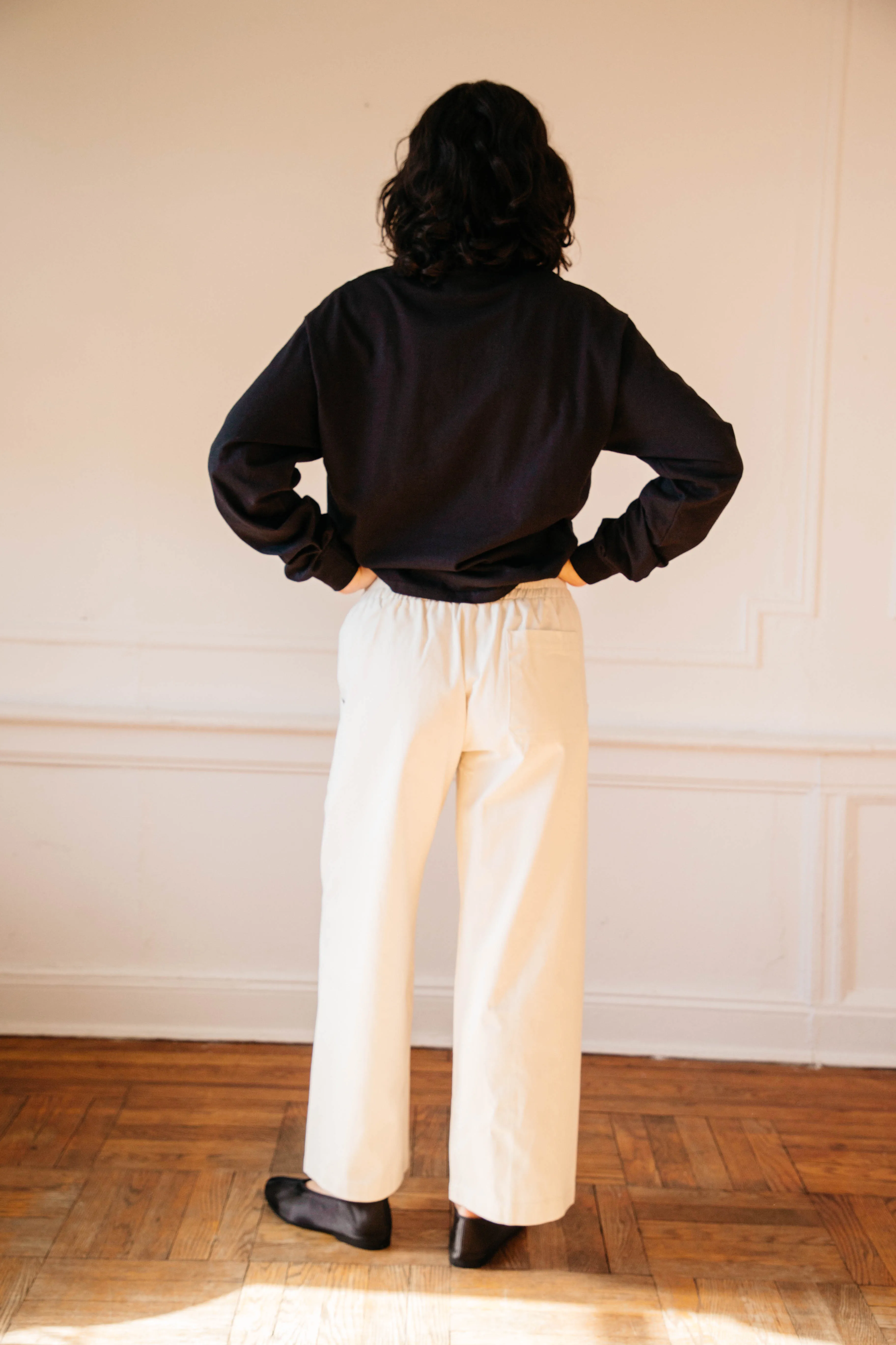 Patch Elastic Waist Pant - Cream Cotton