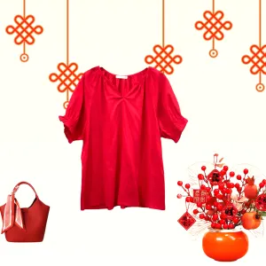 Patch Women Casual Short Sleeve  V Neck Blouse