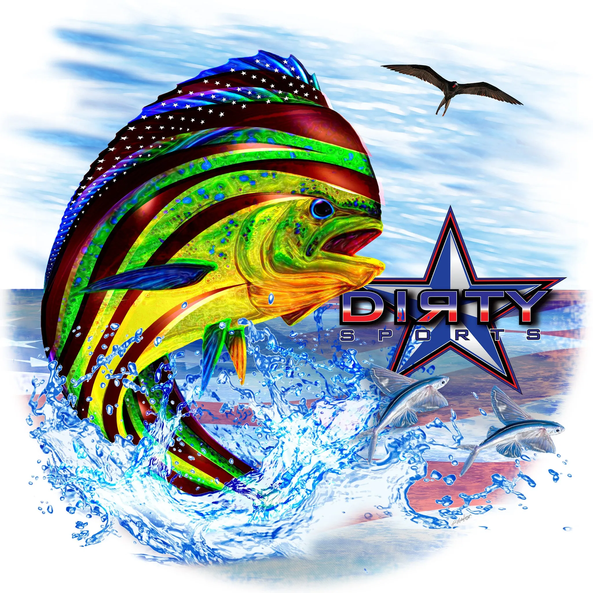 Patriotic Mahi Mahi - Short Sleeve Polyester Shirt
