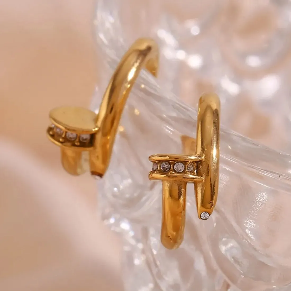 Pave CZ Nail Hoops Stud Earrings